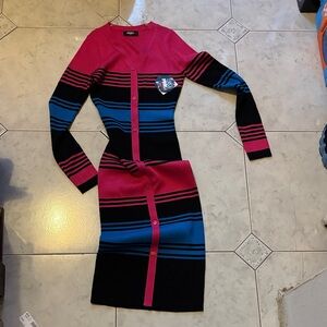 Versace Pink and Blue Long Sleeve Dress